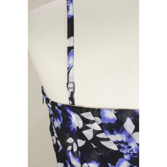 White House Black Market Corset Bustier Blouse size 10 Blue Floral Boning Pleats - Picture 8 of 16